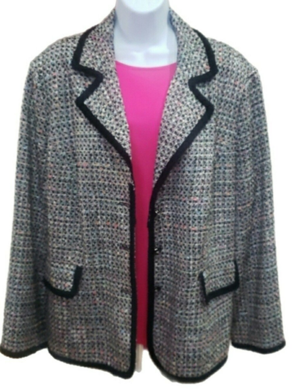 Lane Bryant Black and White Tweed Blazer with Pink Lining, Size 24